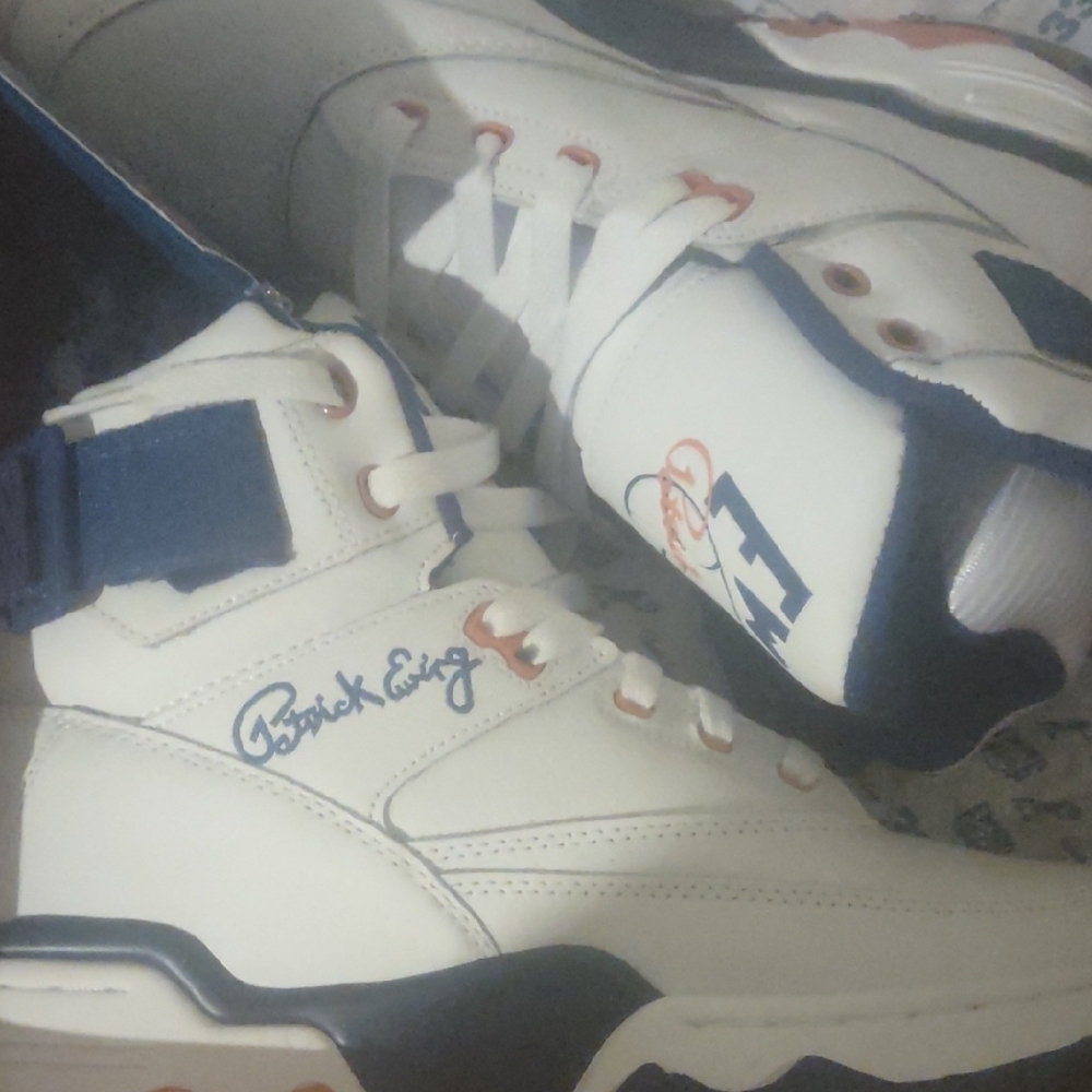 Classic White and Blue High-Top Sneakers